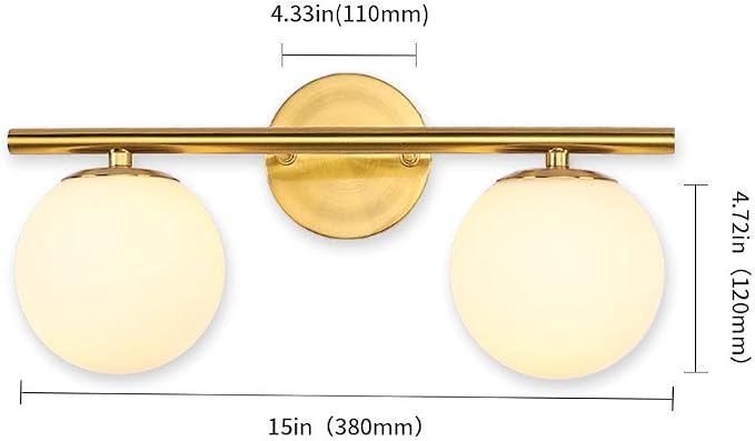 New Bathroom Vanity Light Fixtures 2 Lights Brushed Brass Milk White Globe - Image 7