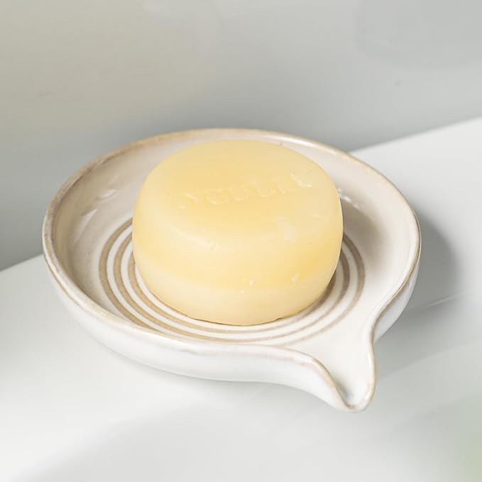 Soap Dish with Drain, Ceramic Soap Holder Self Draining Bar Soap Saver with by LAUCHUH