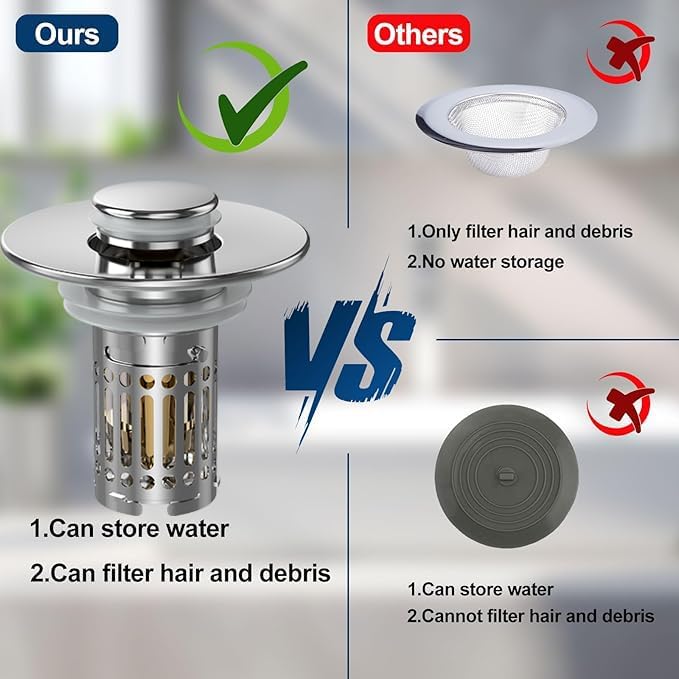 Bathroom Sink Stopper Hair Catcher, Pop Up Sink Drain Filter - Image 5