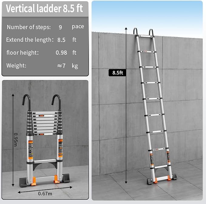 Telescoping Ladder, 8.5FT Aluminum Multi-Purpose Collapsible Ladder - Image 2