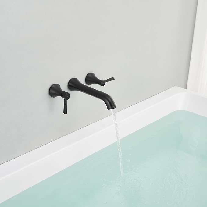 Wall Mount Tub Filler Brass Tub Faucet Black Bathroom Bathtub Faucets - Image 6