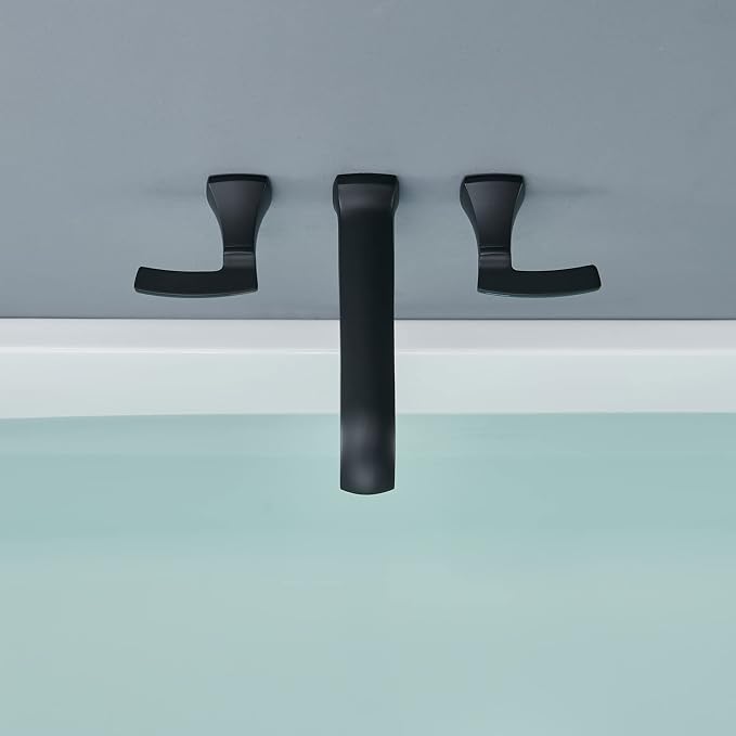 Tub Filler Wall Mount Tub Faucet Black High Flow Long Spout Reach Roman Bathtub - Image 5