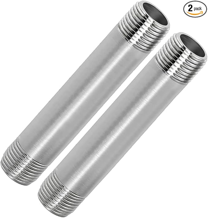 304 Stainless Steel Nipple Pipe Fitting 3/8" NPT X 3/8" NPT Male Thread Cast by Fitvell