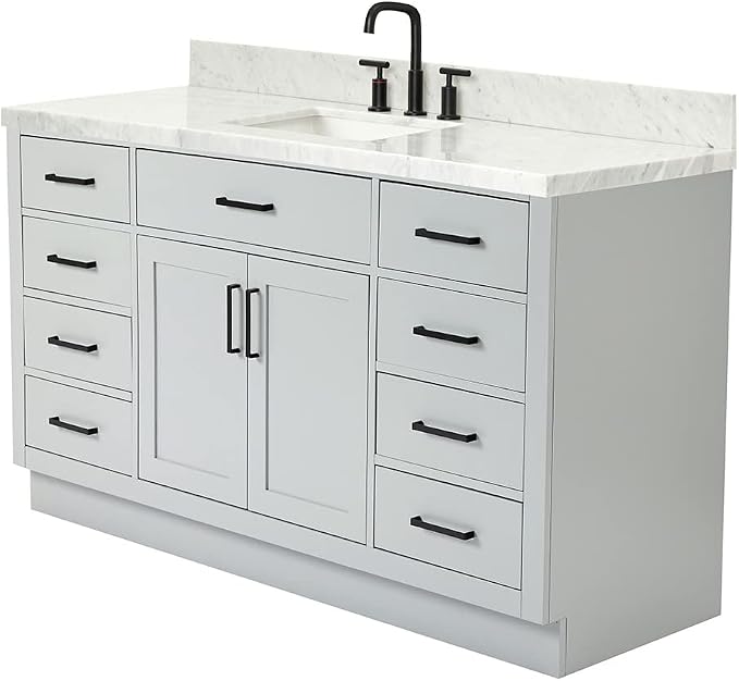ARIEL 61" Grey Bathroom Vanity, 1.5" Edge Italian Carrara Marble Countertop & - Image 9