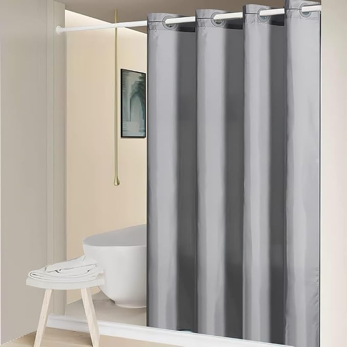 Furlinic No Hook Extra Wide Shower Curtain, Polyester Fabric Shower Curtain - Image 5