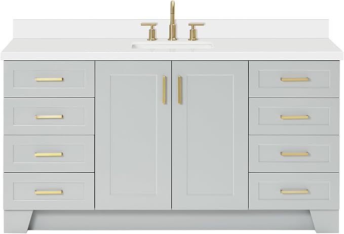 ARIEL Taylor 67" Grey Bathroom Vanity, 1.5" Edge Pure White Quartz Countertop & by Ariel