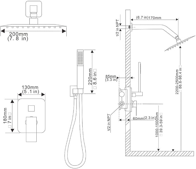 Oil Rubbed Bronze Shower System, 8 Inch High Pressure Rain Shower - Image 8