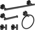 Towel Bar Set Mattel Black, Bathroom Accessories Set 5pcs Including 16'' Tower by Hinmood