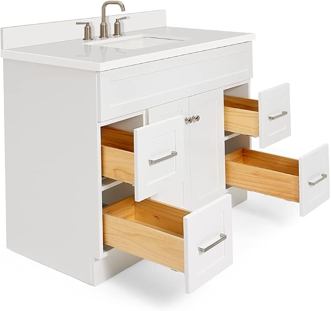 ARIEL Hamlet 43 Inch Single Sink Bathroom Vanity in White, 1.5" Edge Quartz Top - Image 7