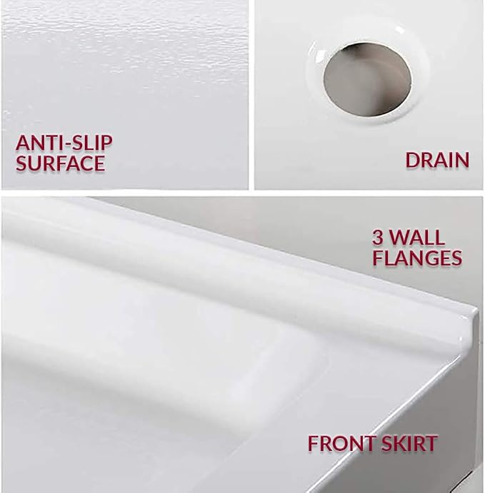 Westbrass SP6036WP-26 60" x 36" 3-Wall Shower Pan - Image 4