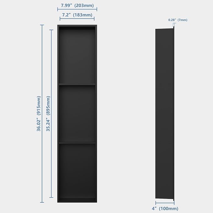 Homevacious 8" X 36" Stainless Steel Shower Niche No Tile Needed Matte Black 3 - Image 3