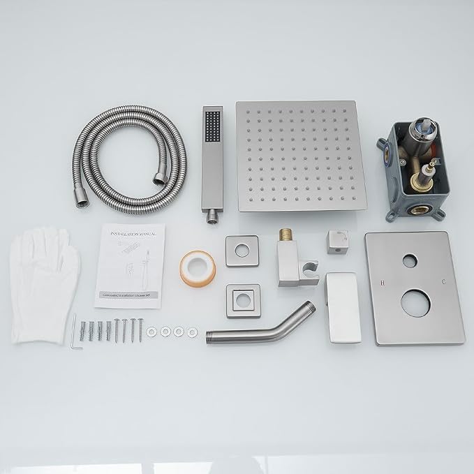 Brushed Nickel Shower System, 8 Inch High Pressure Rain Shower - Image 7