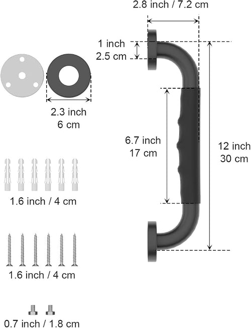 12 Inch Black Shower Grab Bar w/Anti Slip Rubber Grip, Munzong 2 Pack Stainless - Image 2