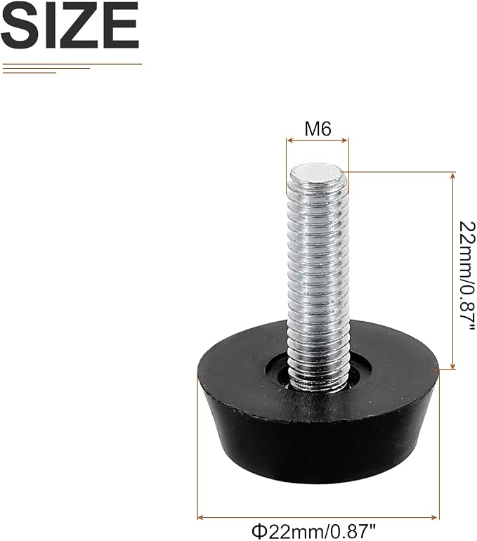 M6x22x22mm Screw on Furniture Glide Leveling Feet - Image 2