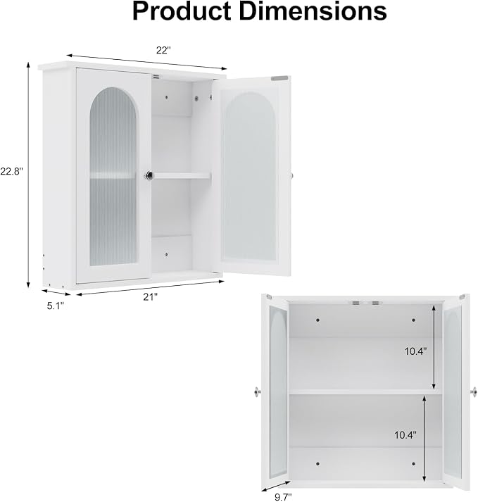 White Bathroom Wall Cabinet, Bathroom Cabinet Wall Mounted - Image 2