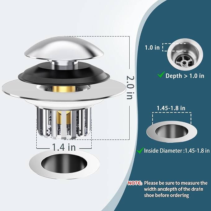 Upgraded 2 in 1 Bathtub Drain Stopper, Pop Up Tub Drain Hair Catcher, Anti - Image 4