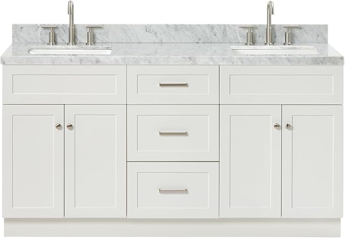 ARIEL Hamlet 67" White Double Vanity, 1.5" Edge Italian Carrara Marble by Ariel