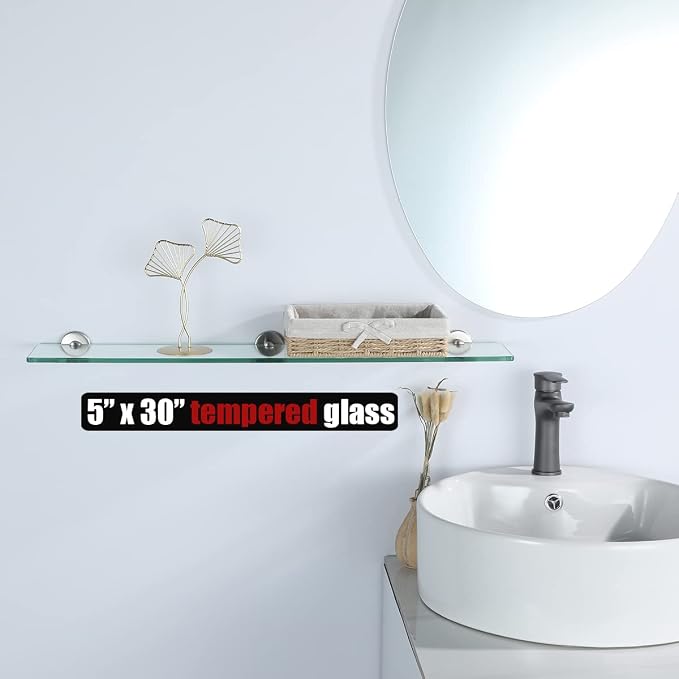 JQK Bathroom Glass Shelf, Tempered Glass Shower Storage 30 by 5 inches - Image 2