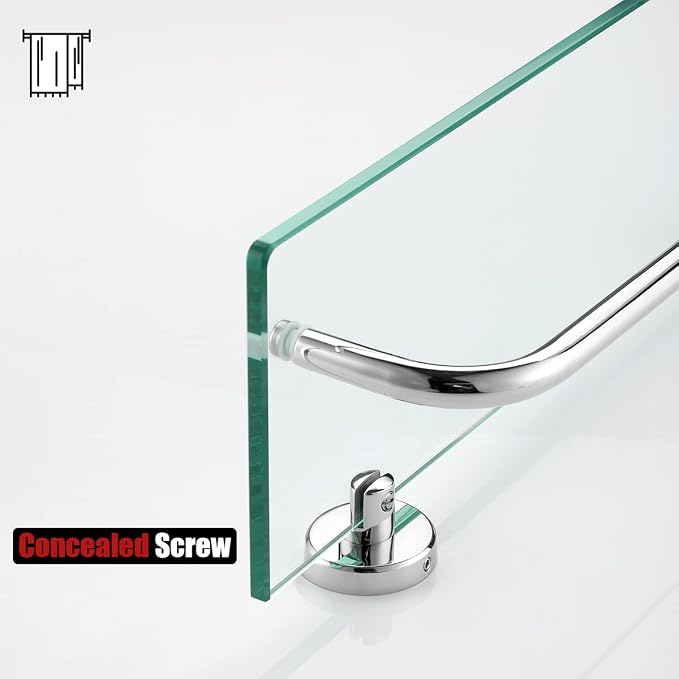 JQK Bathroom Glass Shelf Polished Chome, Shelf - Image 7