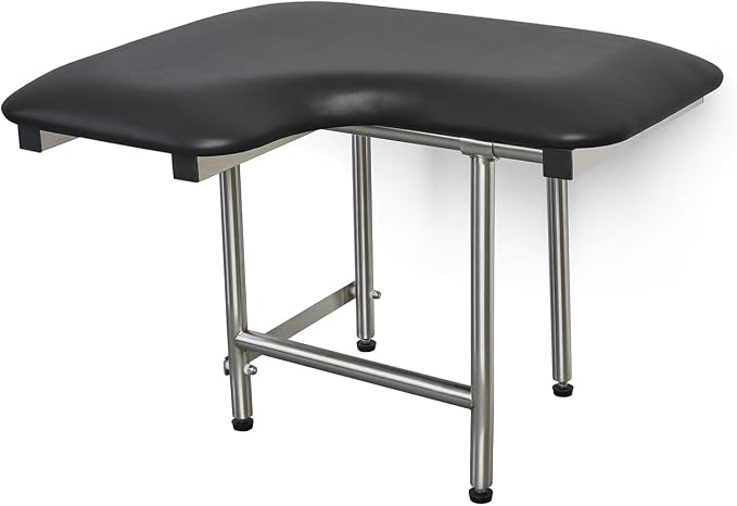 32" x 22.5" Black Padded Wall Mount Folding Right-Handed Transfer Bench Shower by Seachrome
