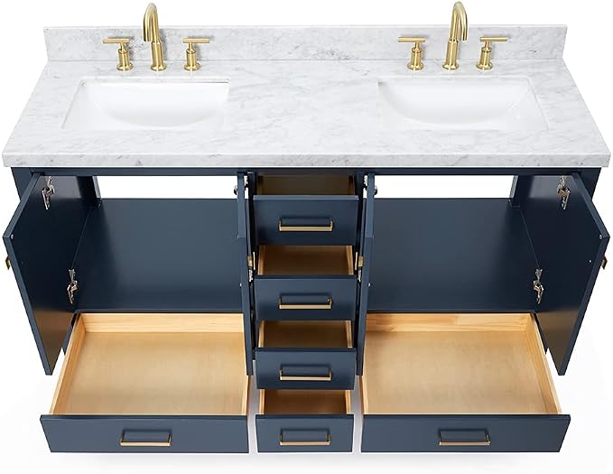ARIEL Cambridge 61 Inch Midnight Blue Bathroom Vanity Double Sink, Solid Wood - Image 5