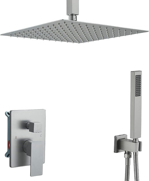 12 Inch Brushed Nickel Ceiling Mount Shower System Bathroom Luxury Rain Mixer by YCAIKOI