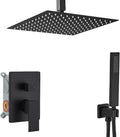 16 Inch Matte Black Ceiling Mount Shower System Bathroom Luxury Rain Mixer by YCAIKOI