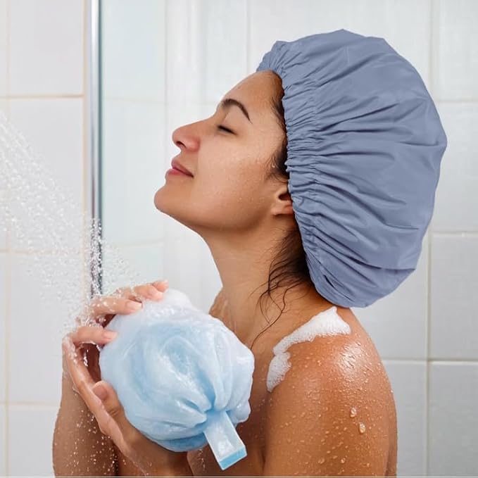 Reusable Shower Cap for Women, Large Waterproof Shower Essentials Bonnet - Image 4
