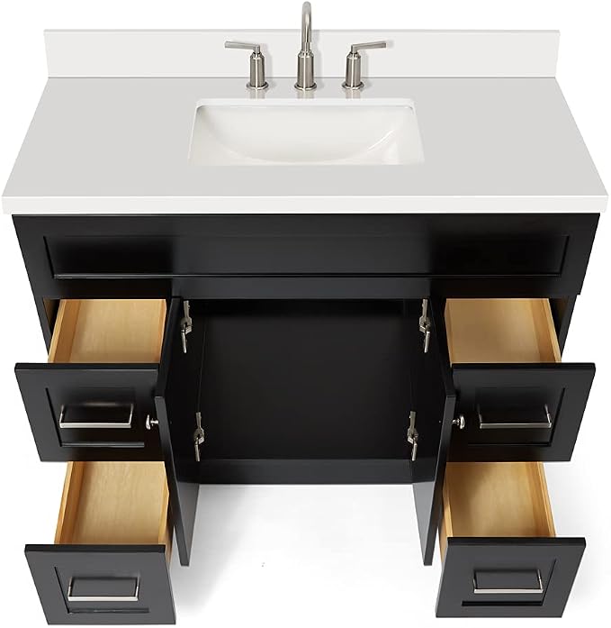 ARIEL Hamlet 43 Inch Single Sink Bathroom Vanity in Black, 1.5" Edge Quartz Top - Image 8