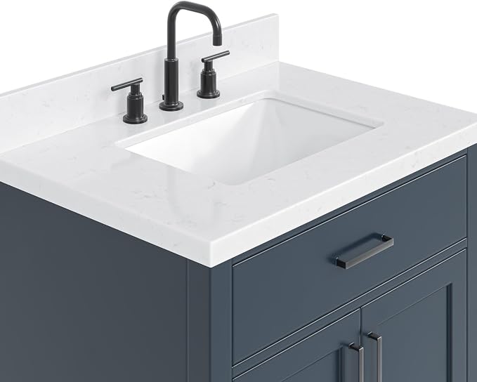 ARIEL Bathroom Vanity, Midnight Blue, Carrara White Quartz Top 1.5" Edge - Image 6