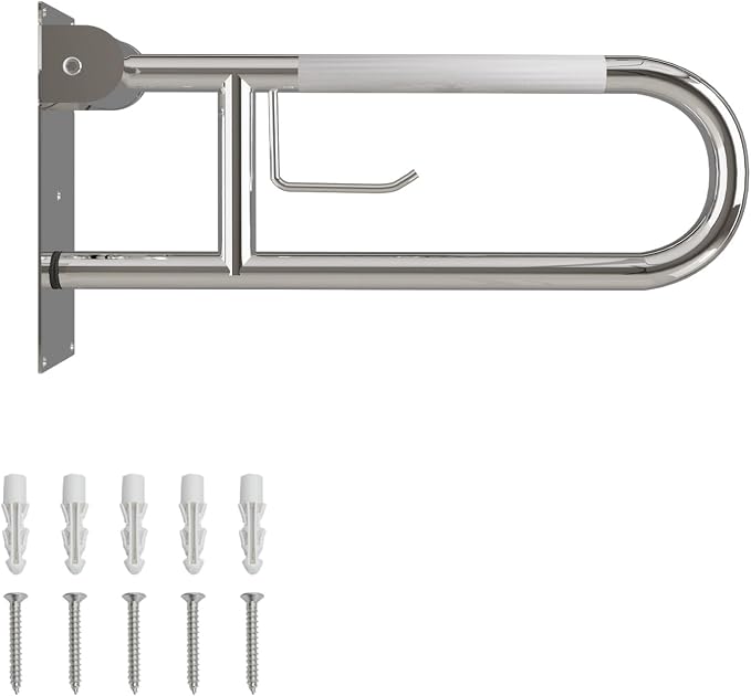 23 Inch Toilet Grab Bar, Flip Up Grab Bar by Bmoytu