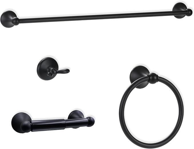 Bathroom Accessory Set, Matte Black Adjustable Expandable Towel Bar 4-Piece by Designchangeslife