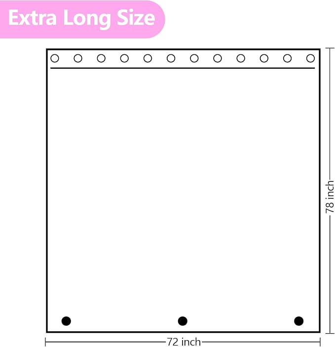 Dreamy Pink Glitter PEVA Shower Curtain Long 78 Length, Waterproof Plastic - Image 7