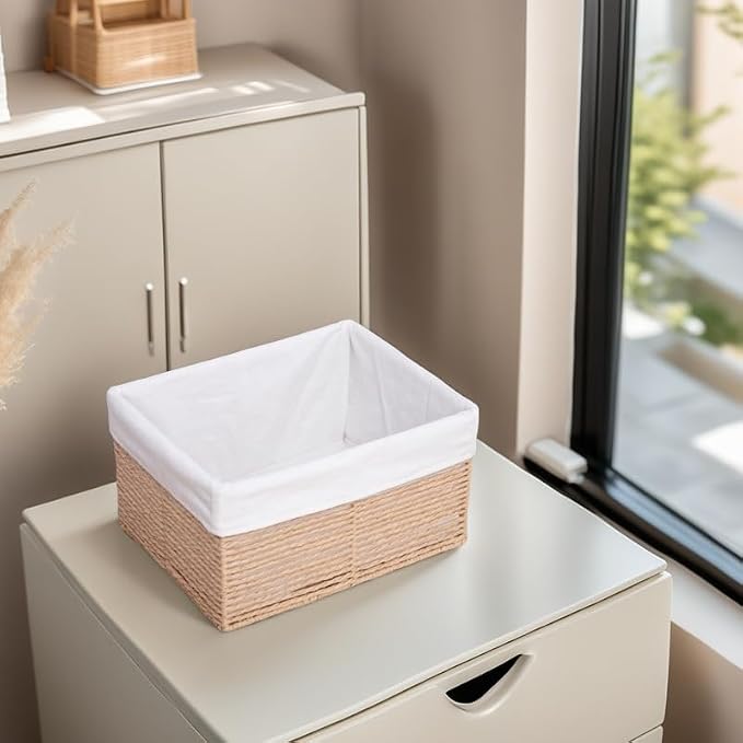 GYASVWU Hand-Woven Paper Rope Storage Baskets, Rectangular Wicker Baskets - Image 6