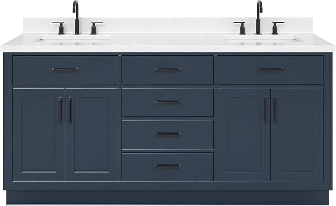 ARIEL Hepburn 72" Midnight Blue Double Vanity, 1.5" Edge Carrara Quartz - Image 3