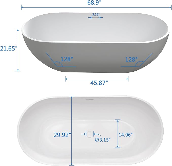 69'' Freestanding Tubs Bathtub Solid Surface Resin Stone Bathtubs soaker Tubs - Image 4
