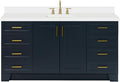 ARIEL Taylor 67" Midnight Blue Bathroom Vanity, 1.5" Edge Pure White Quartz by Ariel