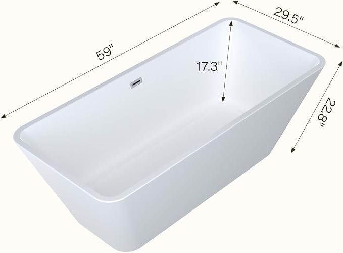 59 Inch Acrylic Freestanding Bathtub – Ergonomic Soaking Tub - Image 3
