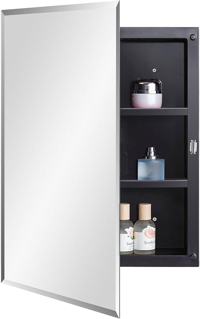 Black Plastic Bathroom Medicine Mirror Cabinet 16 x 22 inch, Surface and by MedicineCabinetsMirrors