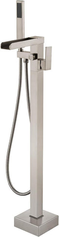 Freestanding Bathtub Faucet Waterfall Tub Filler Brushed Nickel Floor Mount by wowkksanitaryware