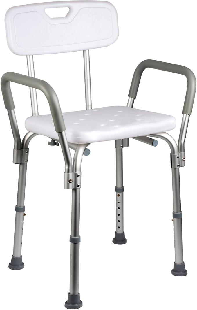 Shower Chair with Back and Padded Arms, Adjustable Height Shower and Bath Bench by Unknown