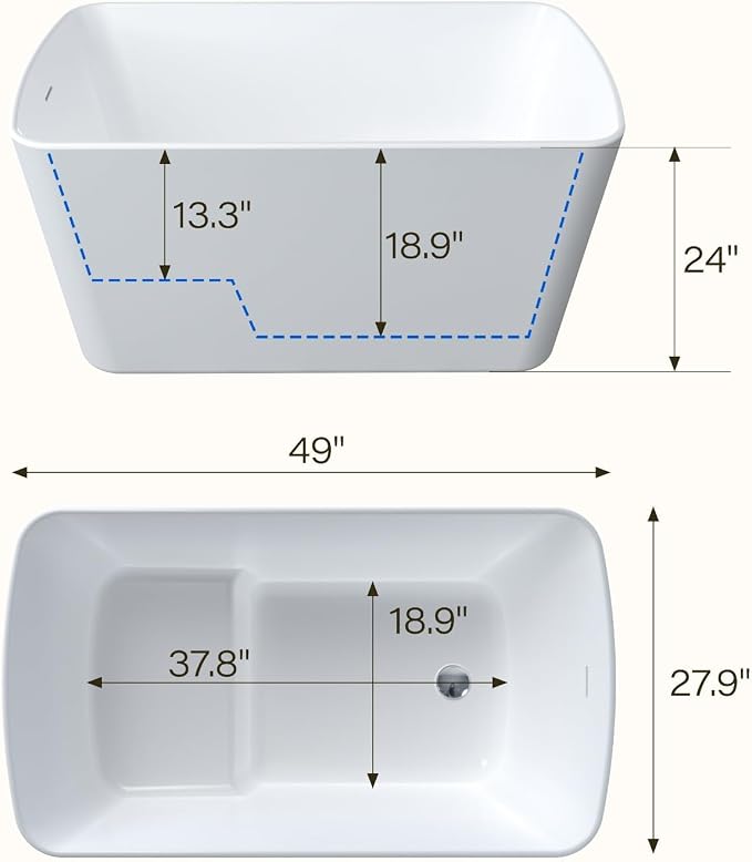 49" Free Standing Tub, Acrylic Soaking Bathtub, Stand Alone Freestanding Tub - Image 3