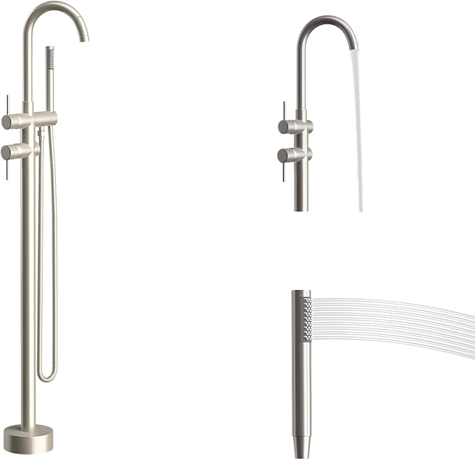 Freestanding Bathtub Faucet, Tub Filler Floor Mount Stand Bathtub Faucet Brass - Image 9