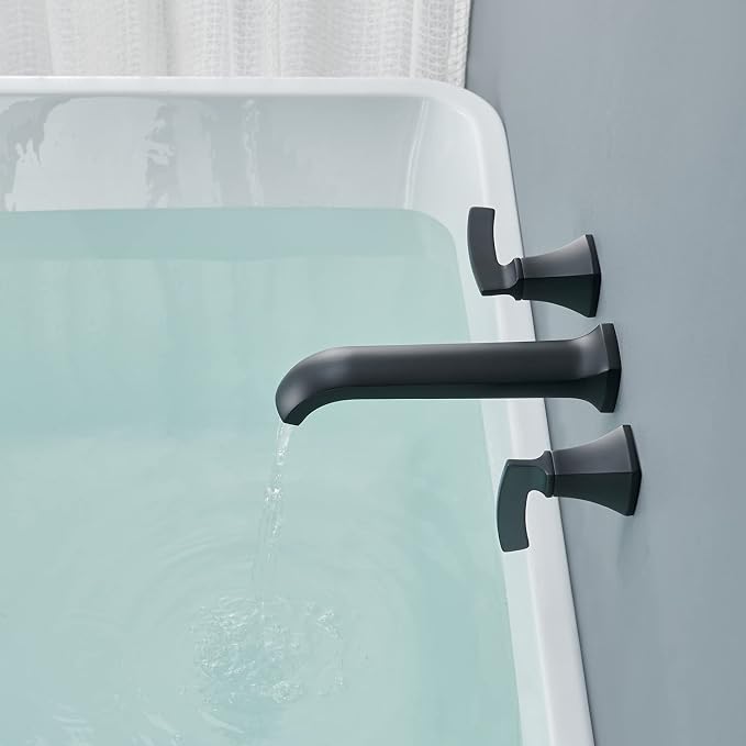 Tub Filler Wall Mount Tub Faucet Black High Flow Long Spout Reach Roman Bathtub - Image 7