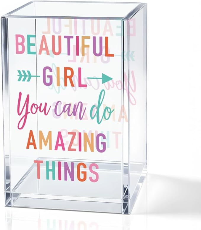 Beautiful Girl You Can Do Amazing Things Acrylic Cosmetic Holder, Inspirational by QYUVK