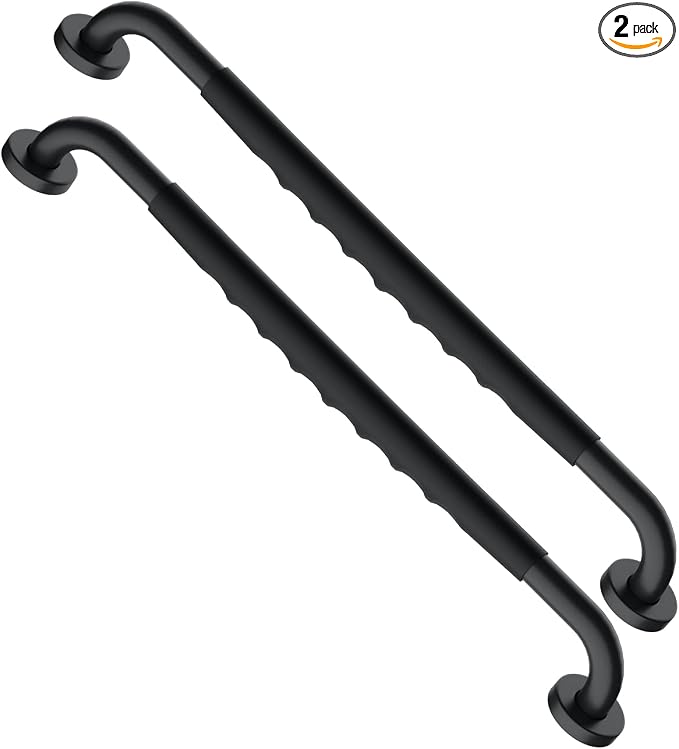 24 Inch Black Shower Grab Bar w/Anti Slip Rubber Grip, Munzong 2 Pack Stainless by Munzong