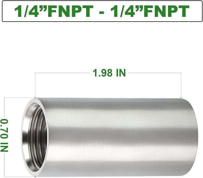 TAISHER 2PCS Stainless Steel Pipe Fittings, 1/4" NPT x 1/4" NPT Female Threaded - Image 4
