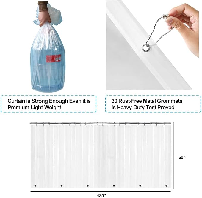 YISURE Clawfoot Tub Clear Short Length 60 Inch Shower Curtain Liner, 180x60 - Image 3