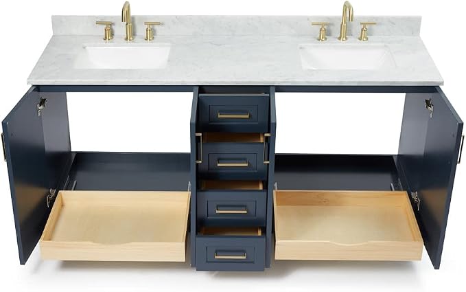 ARIEL 73" Midnight Blue Double Bathroom Vanity, Italian Carrara Marble - Image 5