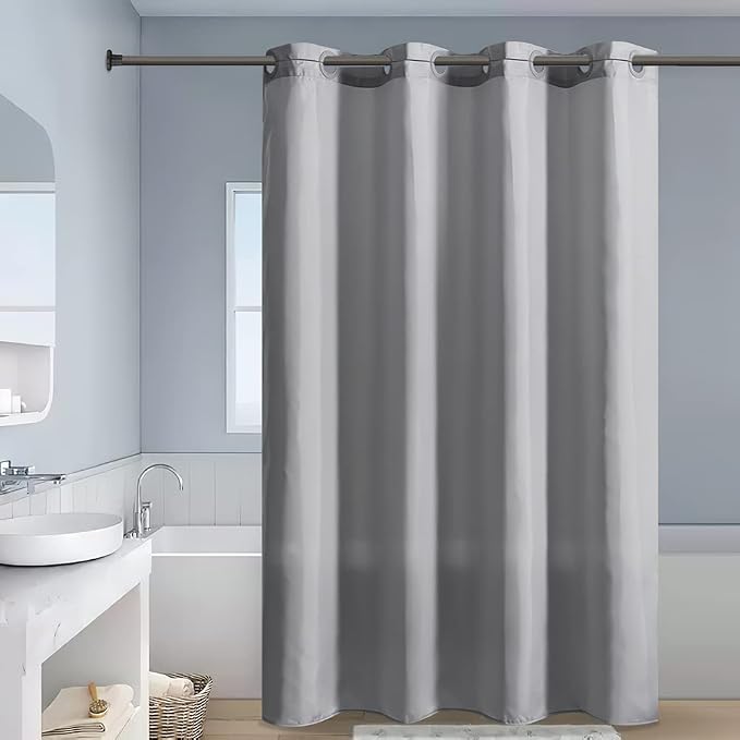 Furlinic No Hook Stall Shower Curtain, Light Grey, Hotel Style - Image 4